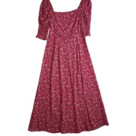 MI AMI FOR FRANCESCA'S FLORAL MIDI DRESS-SLIT FRONT RED, WHITE, BLUE SIZE M NWT - Picture 1 of 9